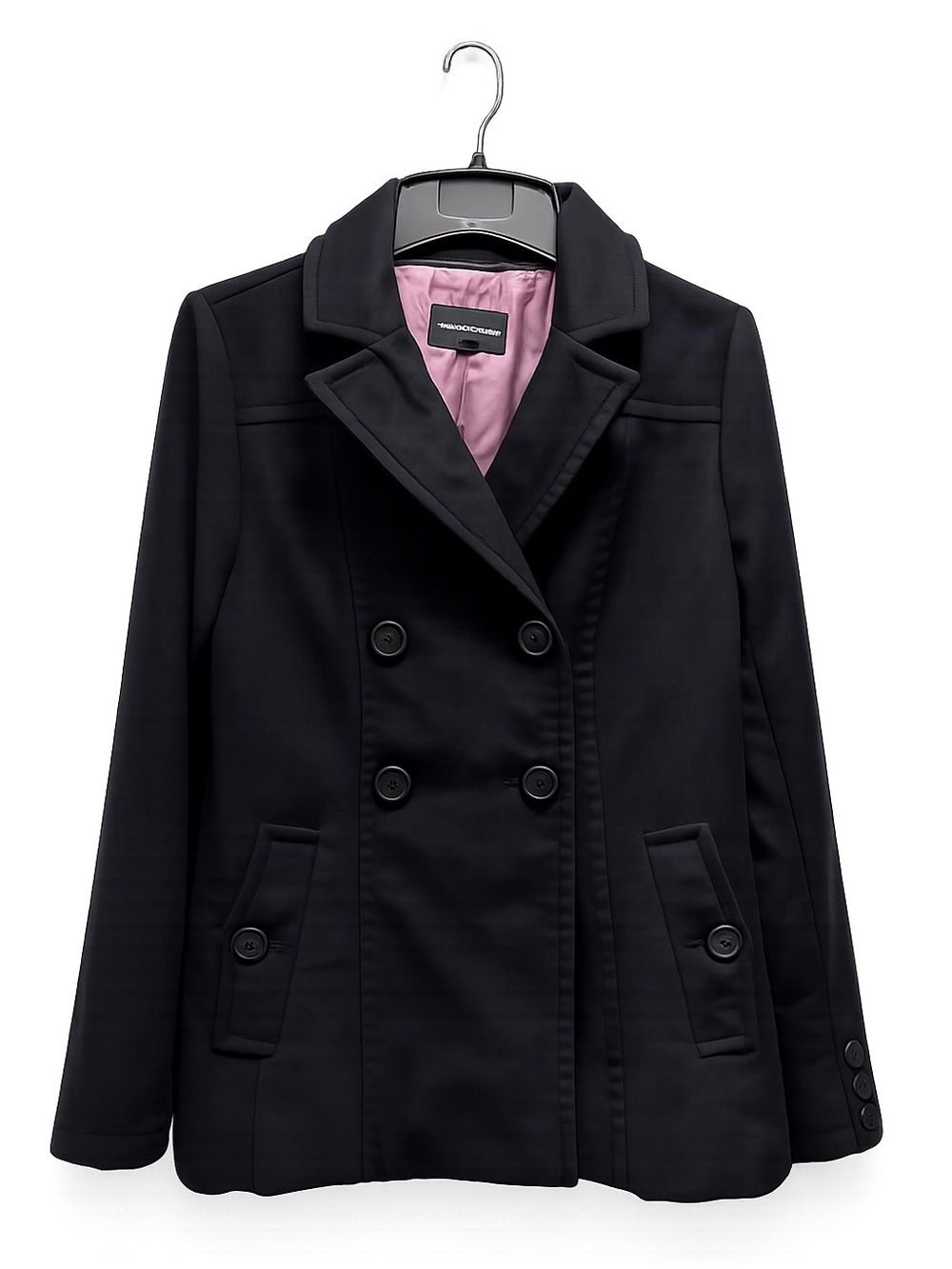 Banana Republic Black Double Breasted Wool Blend Tailored Coat Jacket Womens‎ M